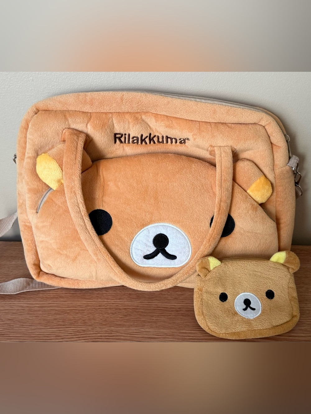 Rilakkuma Plush Bear Kids Tote Bag in Light Brown